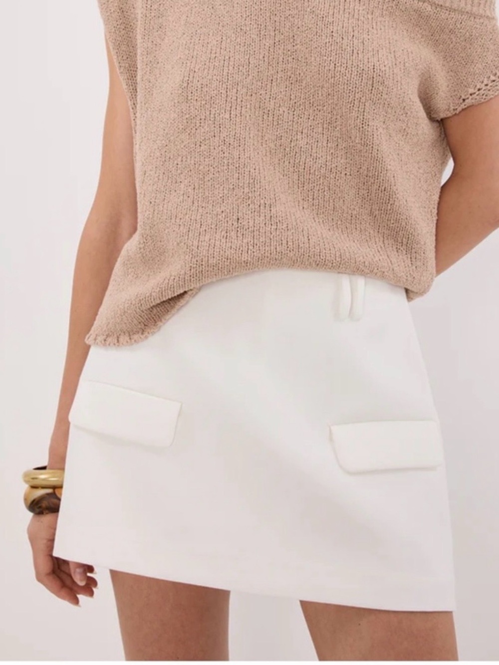 DISSH Cream-White Mini Skirt with Front Flap Pockets